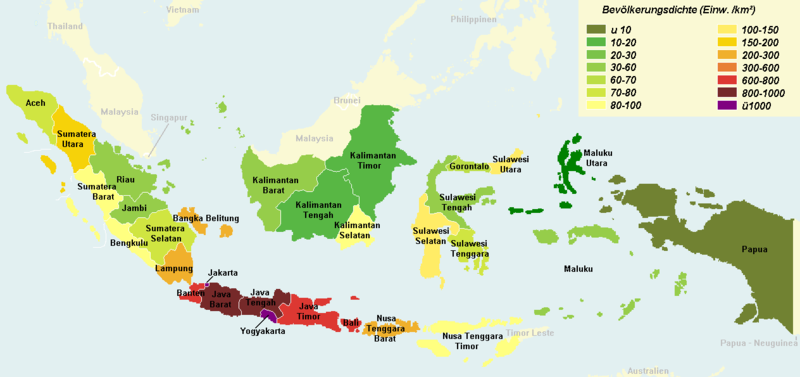 Karte Bev�lkerungsdichte Indonesien