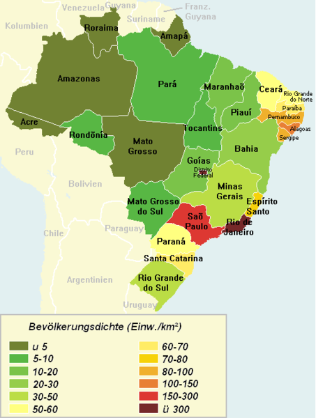 Karte Brasilien - Bevoelkerungsdichte