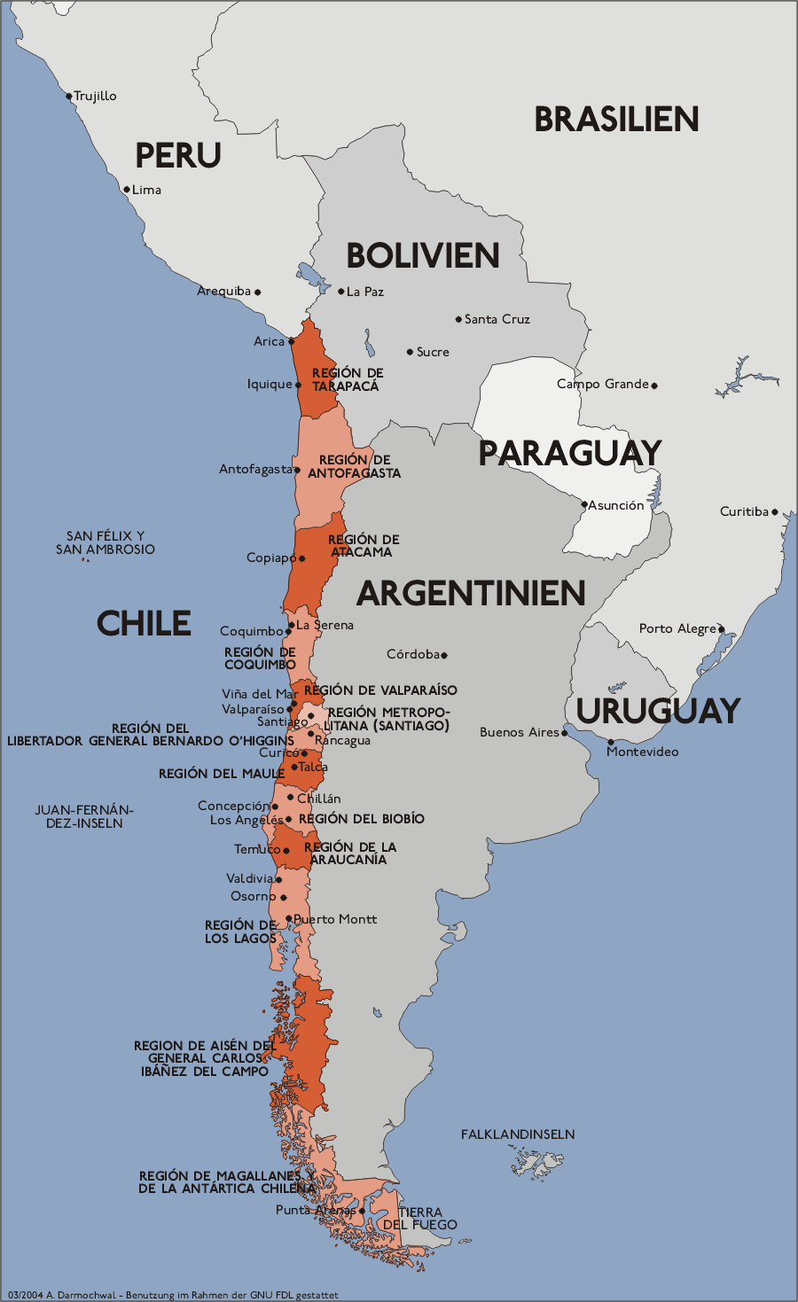 Karte Regionen Chile