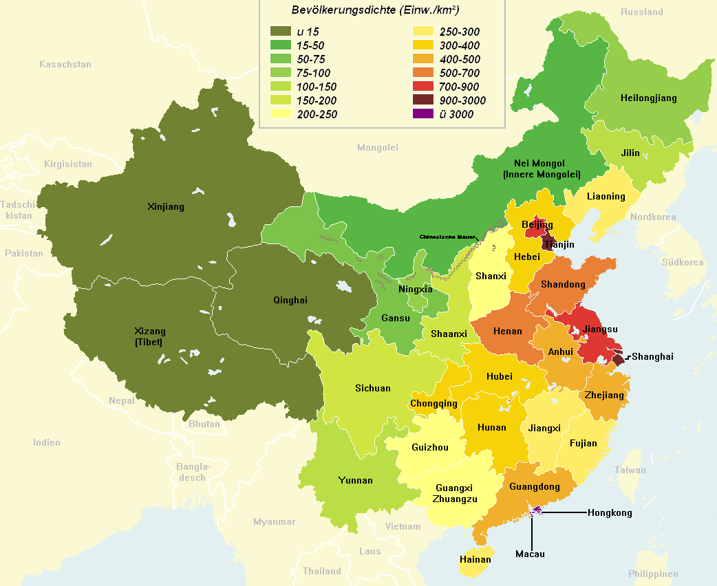 Karte Bev�lkerung China