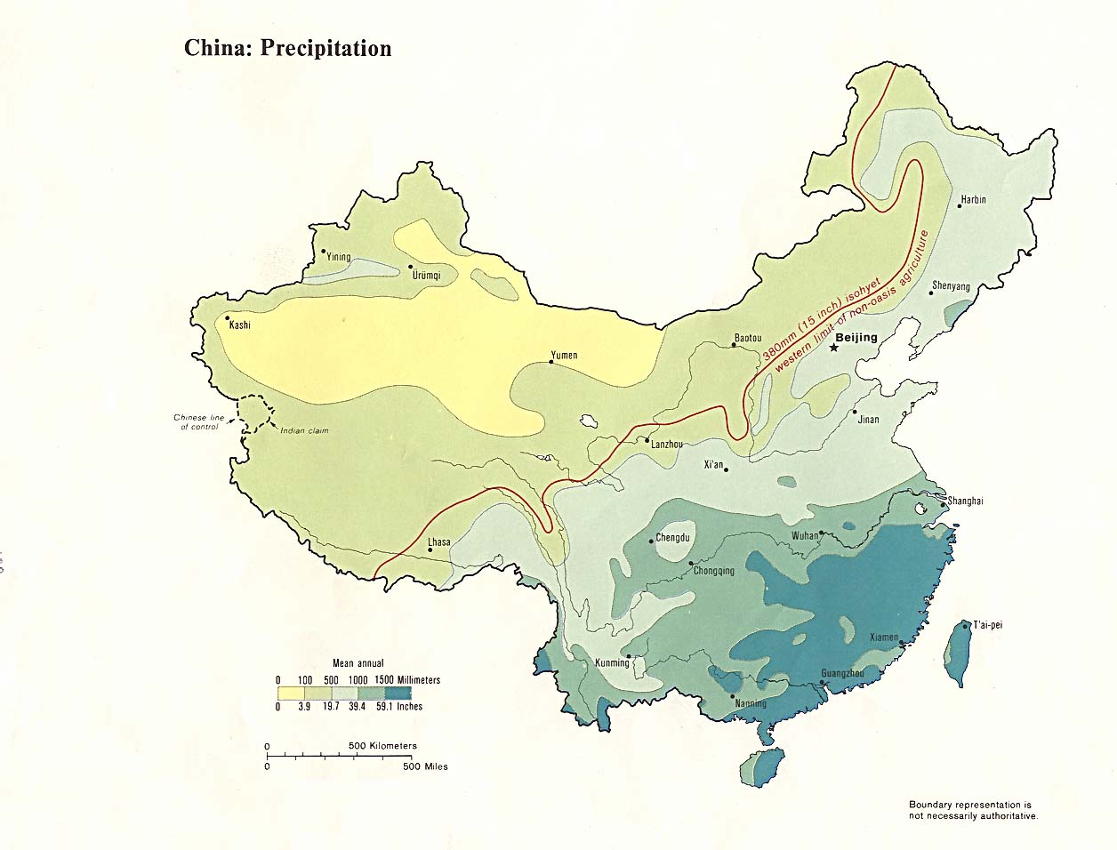Karte Niederschlag China