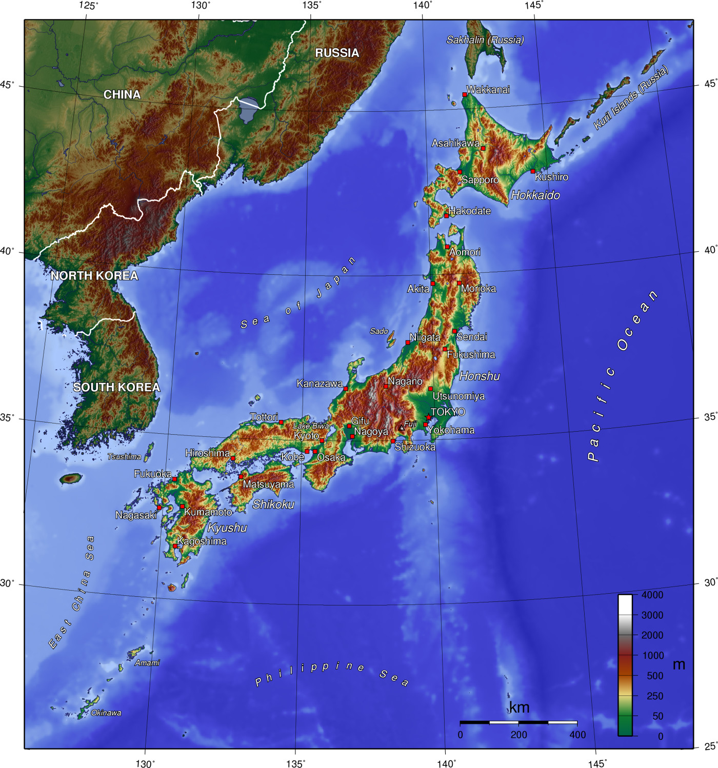 Karte Topographie Japan