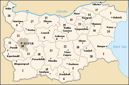 Karte Verwaltungsbezirke Bulgarien