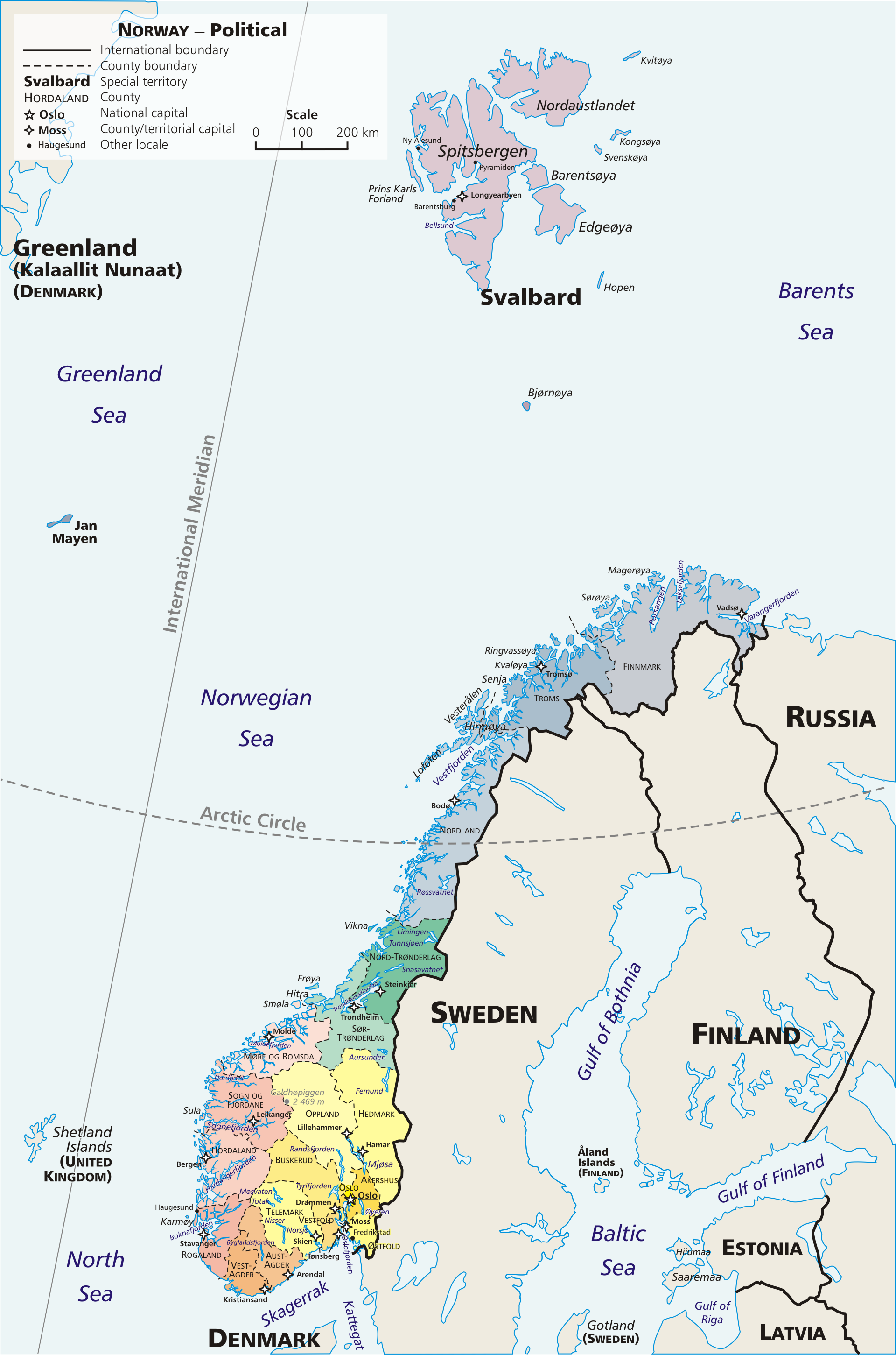 Politische Karte Norwegen
