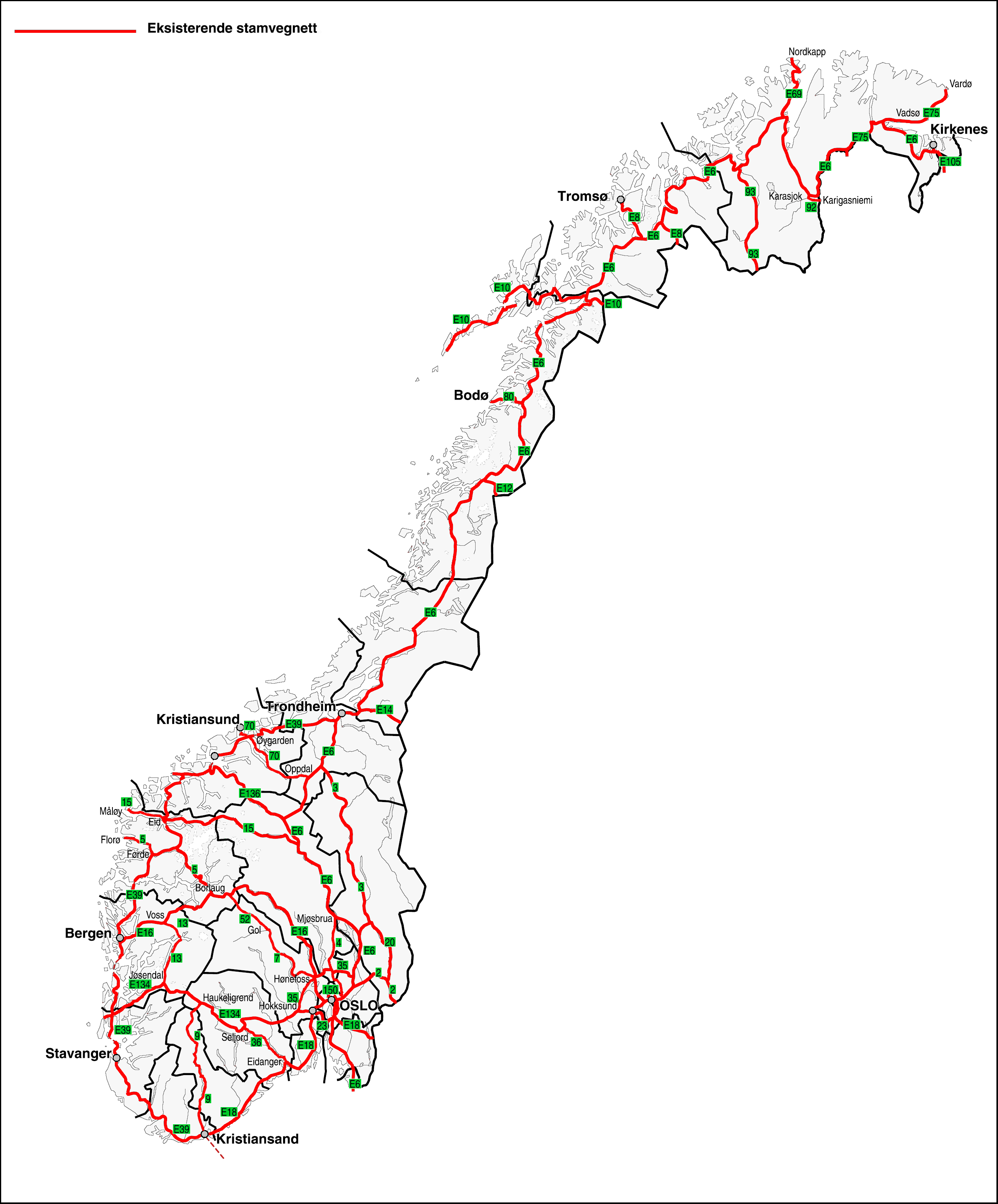 Strassenkarte Norwegen