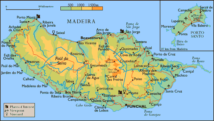 Detaillierte Karte Madeira
