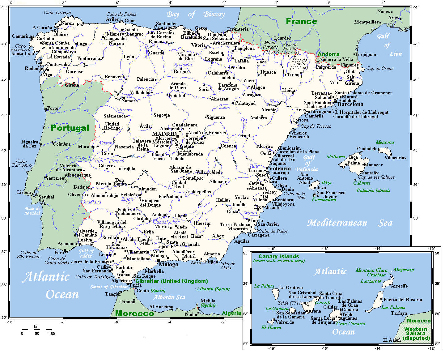 �bersichtskarte Spanien