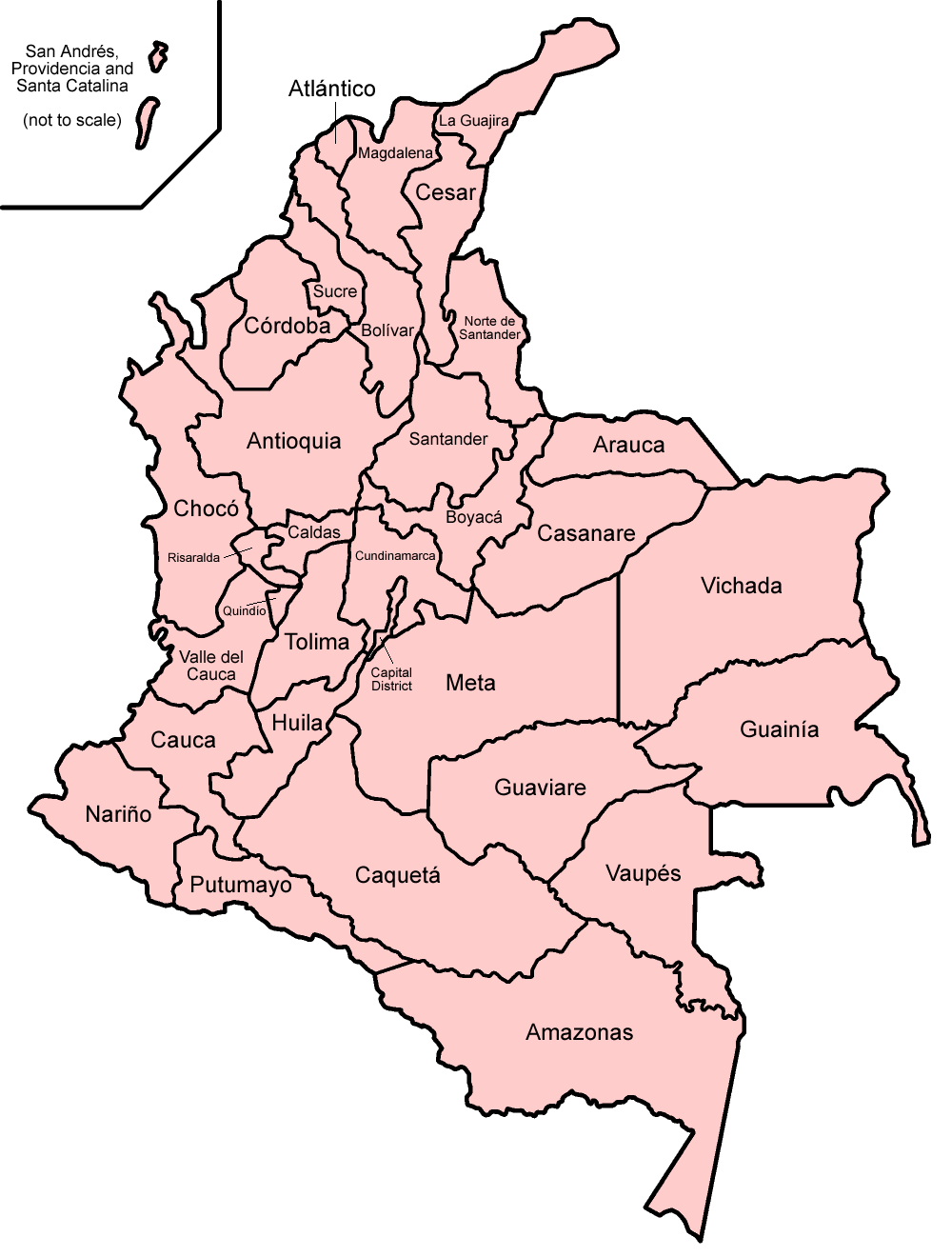 Karte Provinzen Kolumbien